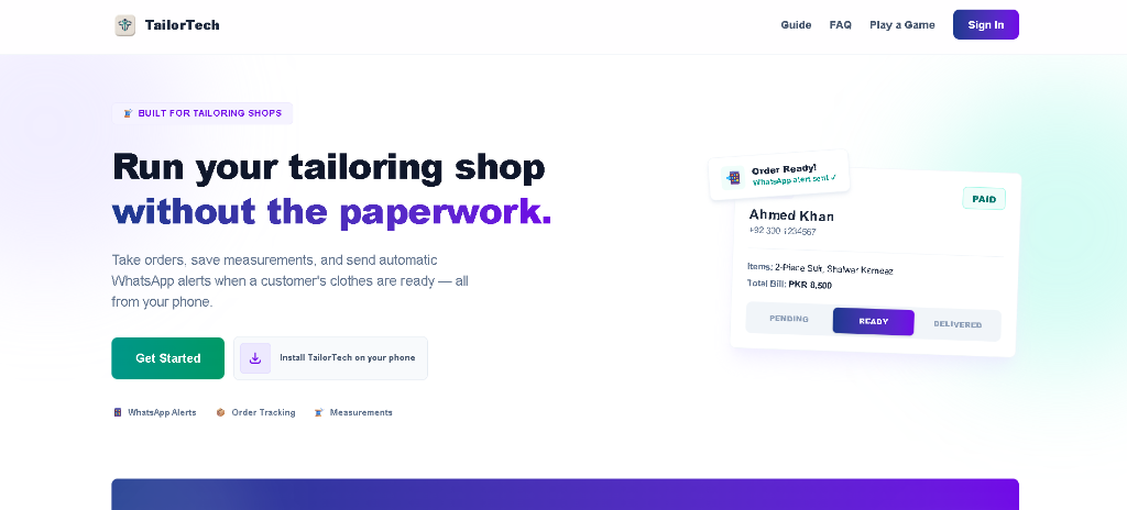 TailorTech multi-tenant tailoring SaaS dashboard with real-time WhatsApp order tracking in Lahore Pakistan
